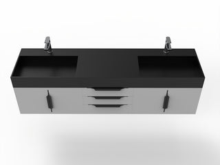 CastelloUSA Amazon 72" Wall Mounted Vanity Set, Gray, Black Top, Black Handles