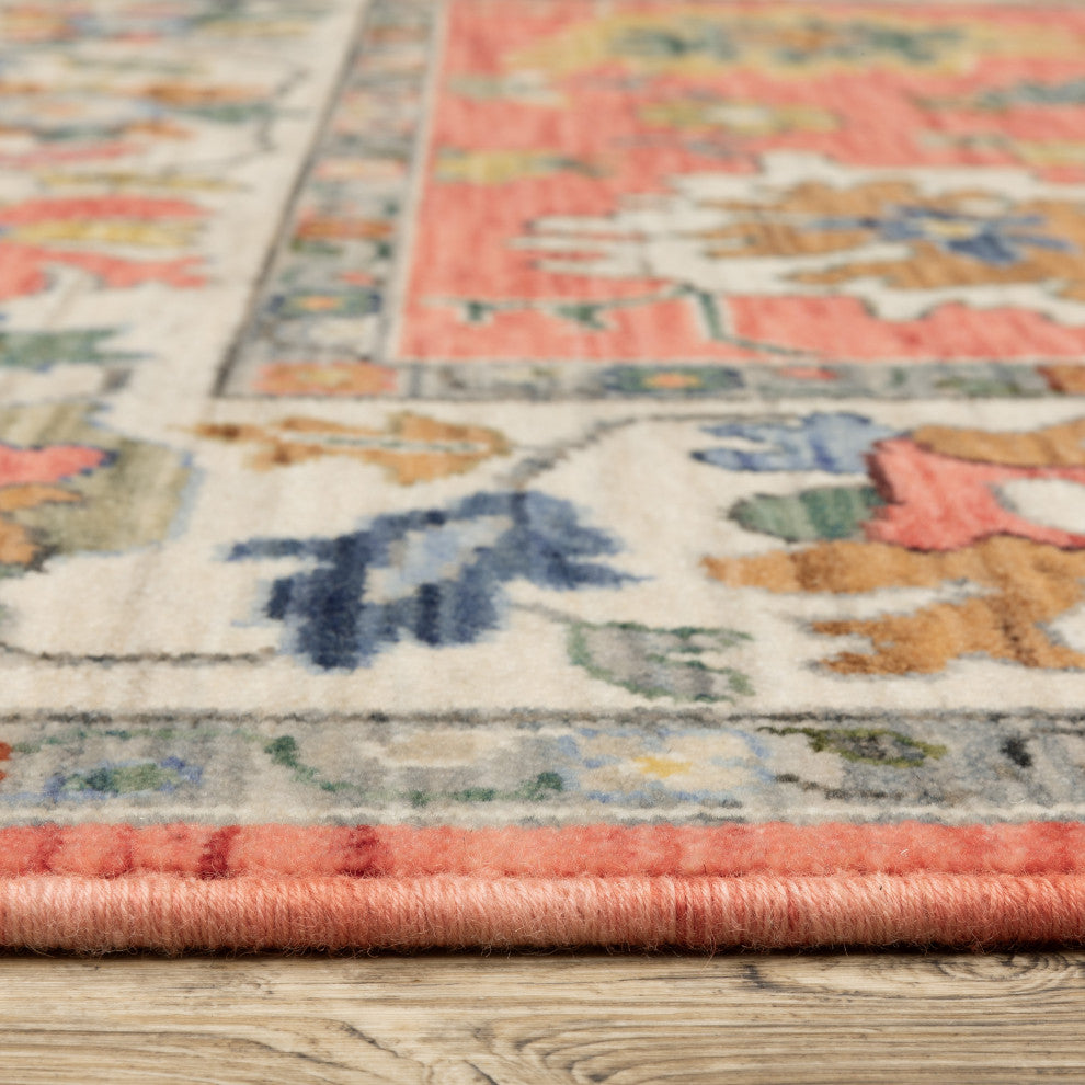 Leoness Vintage Traditional Salmon Pink/ Multi Area Rug, 2' x 6'