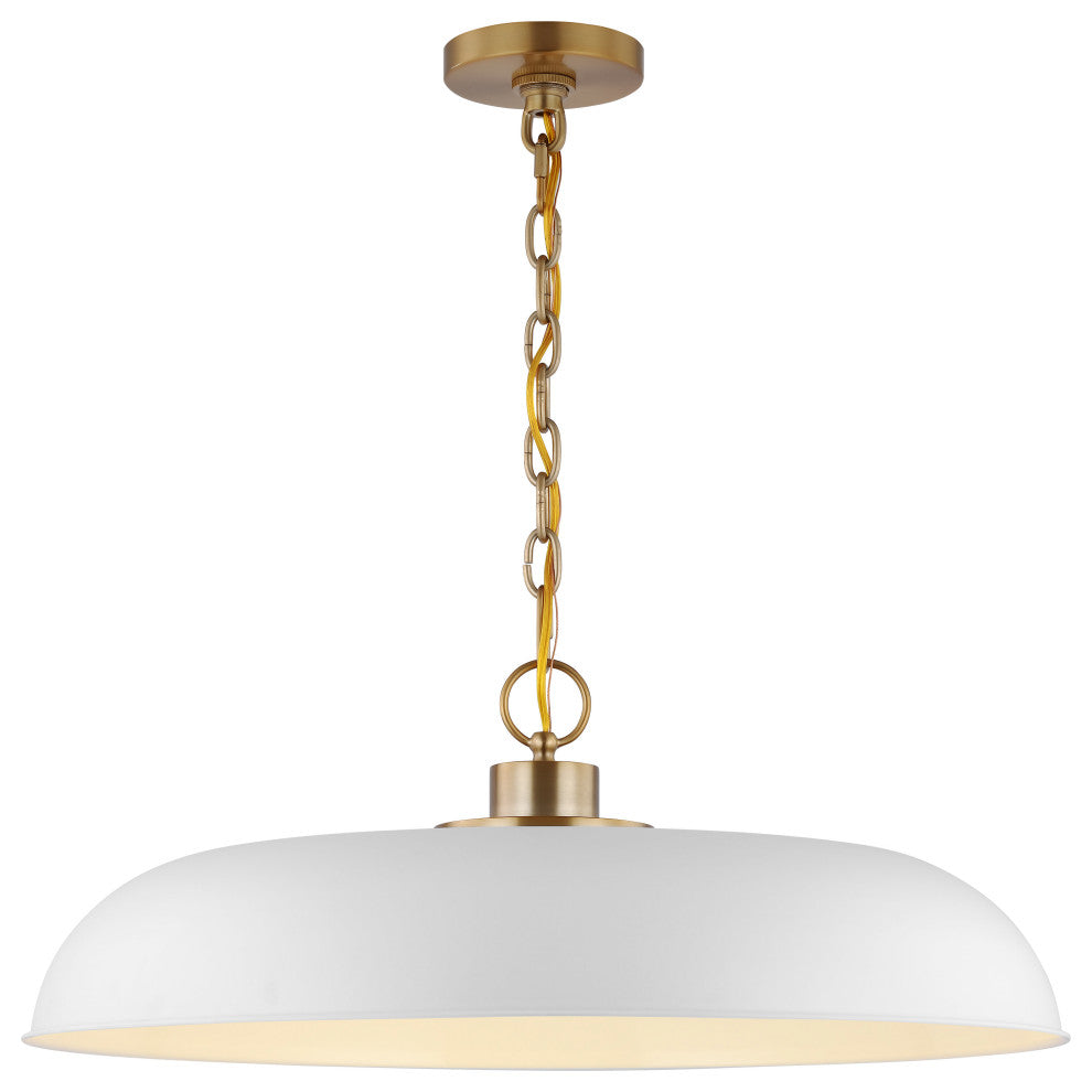 Colony 1-Light Large Pendant, Matte White With Burnished Brass