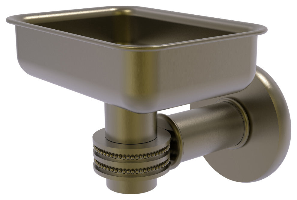 Continental Wall Mount Soap Dish Holder With Dotted Accents, Antique Brass