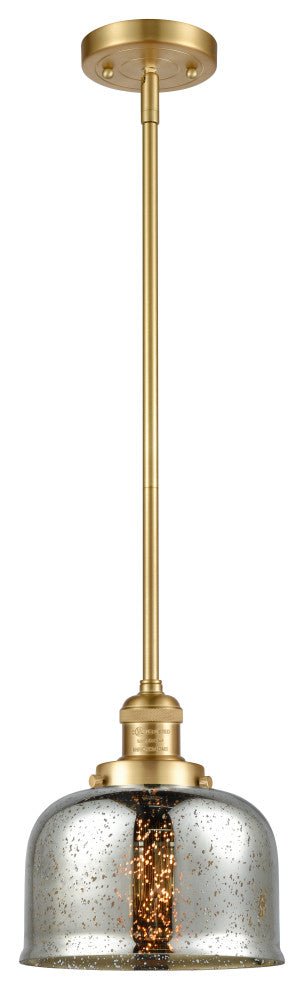 Large Bell 1 Light Mini Pendant, Satin Gold, Silver Plated Mercury