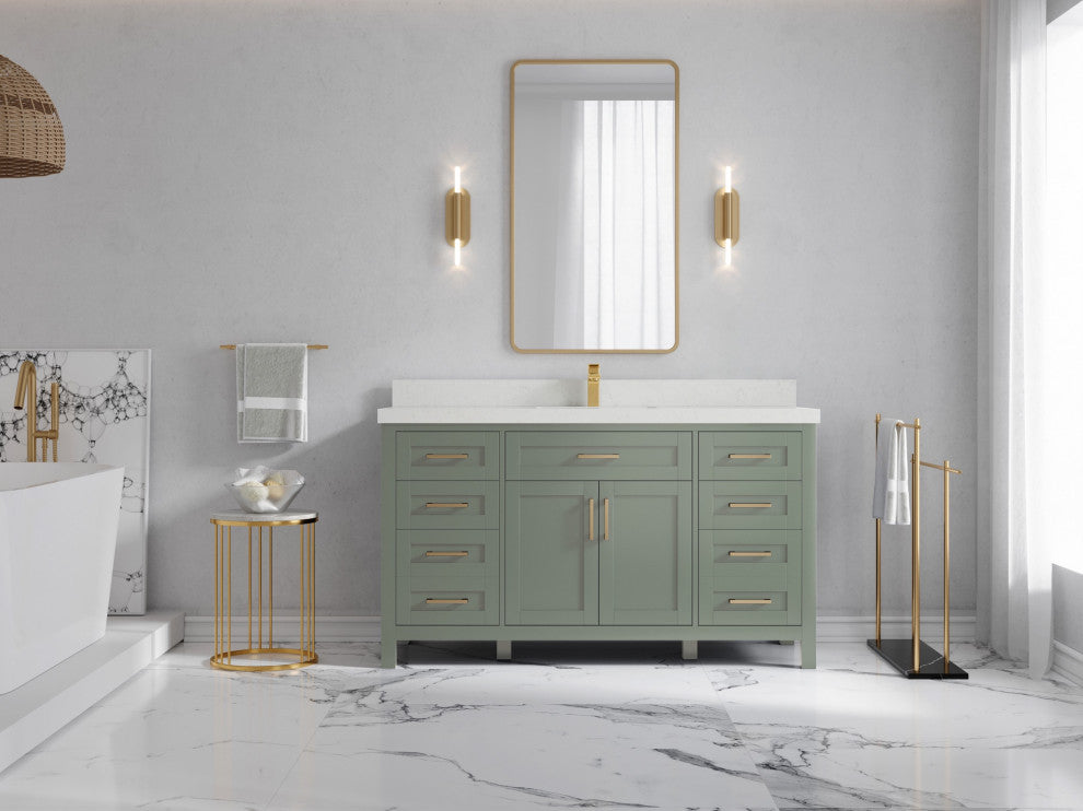 Cambridge 60" Single Bathroom Vanity in Evergreen 2" Carrara Quartz