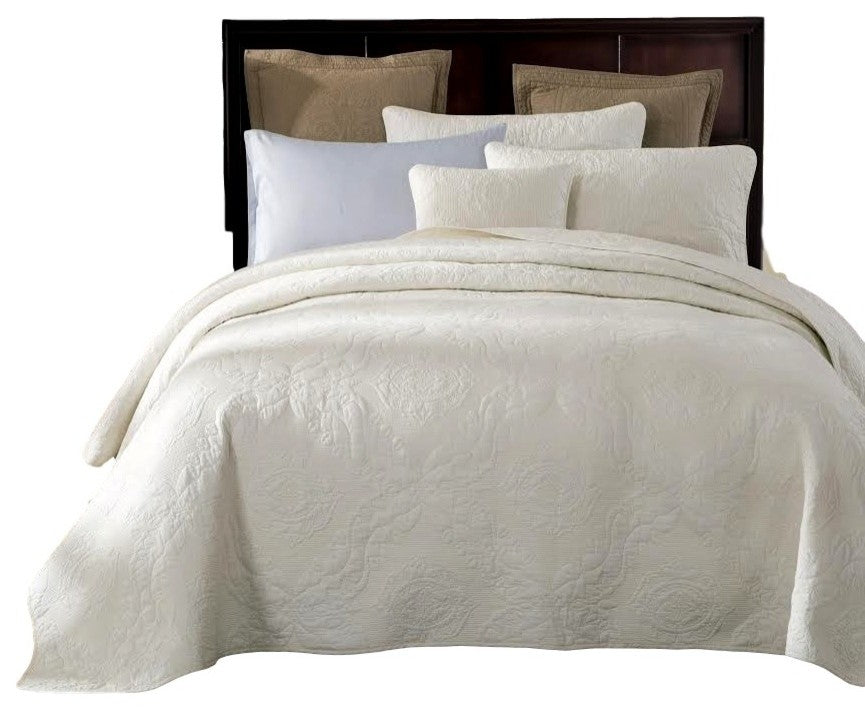 Tache Powder Snow 100% Cotton Solid White Quilt Bedspread Set, California King