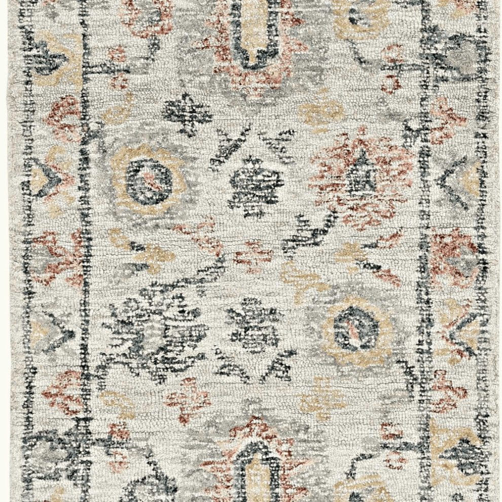 8' Ivory Hand Tufted Space Dyed Floral Traditional Indoor Runner Rug