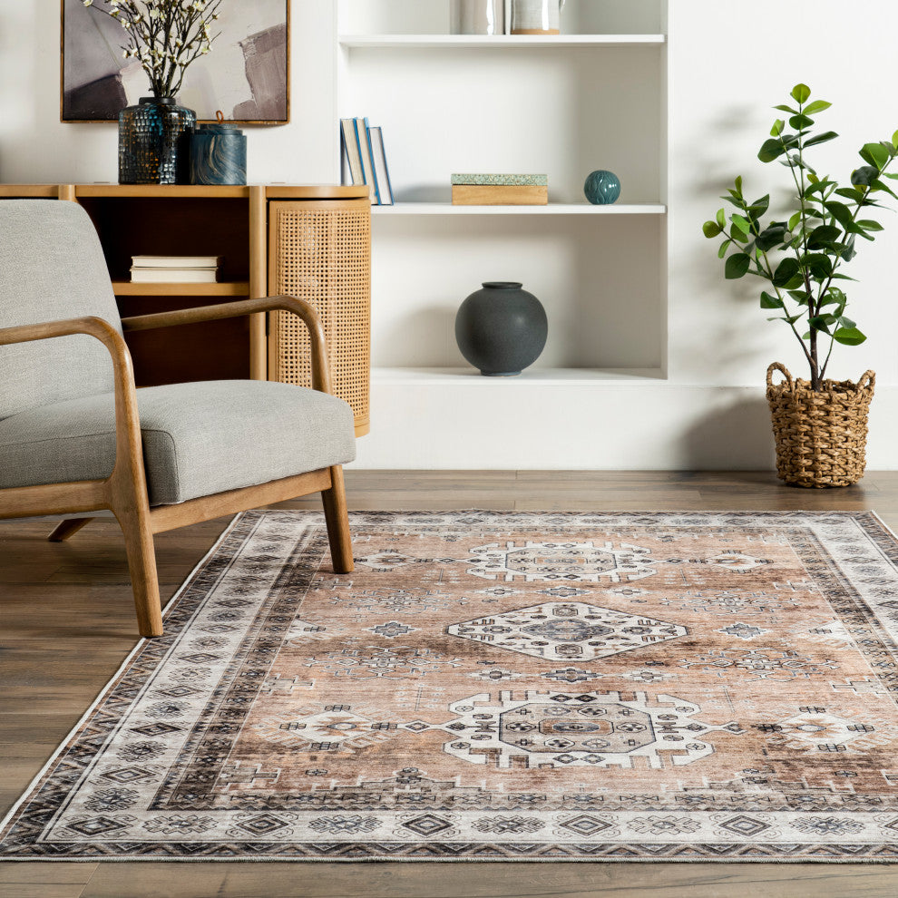 Nuloom Washable Traditional Stain Repellent Area Rug, Light Orange 8'x10'