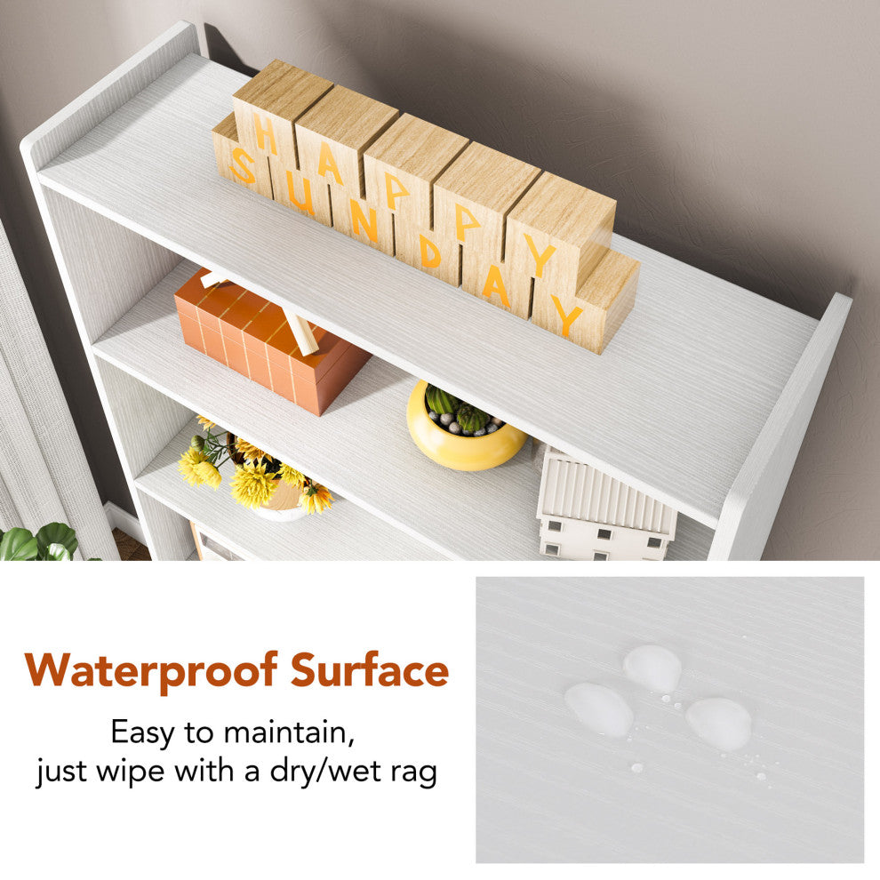 72" Tall Bookcase, 6-Tier White Bookshelf