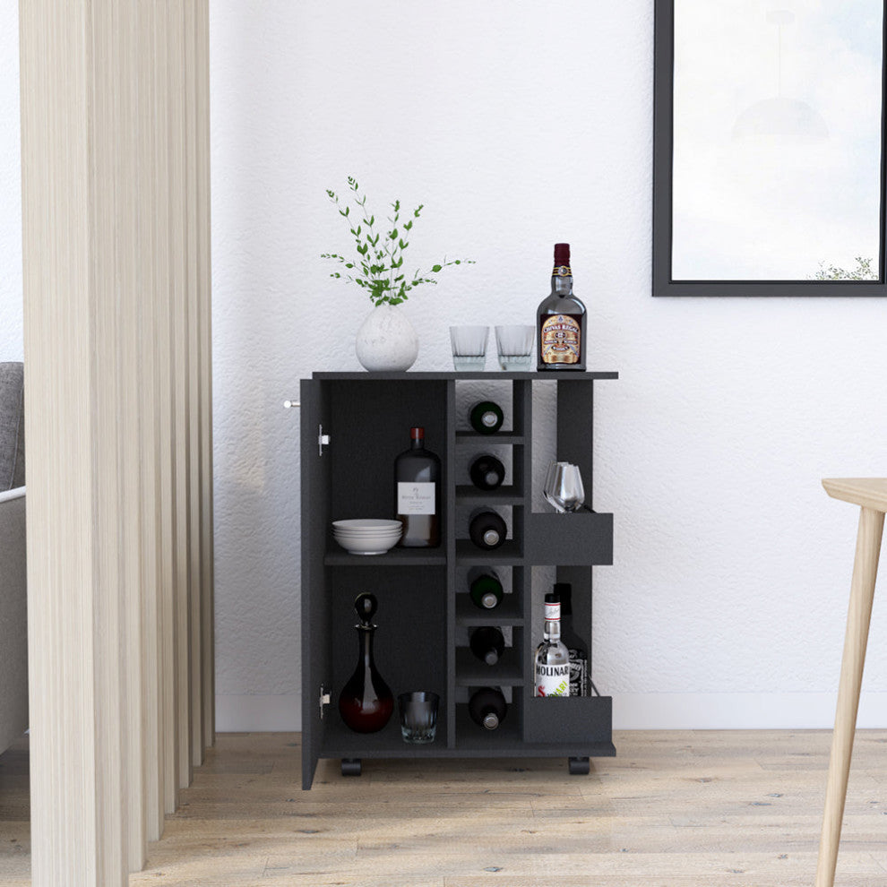 Bar Cart Wells, Living Room, Black