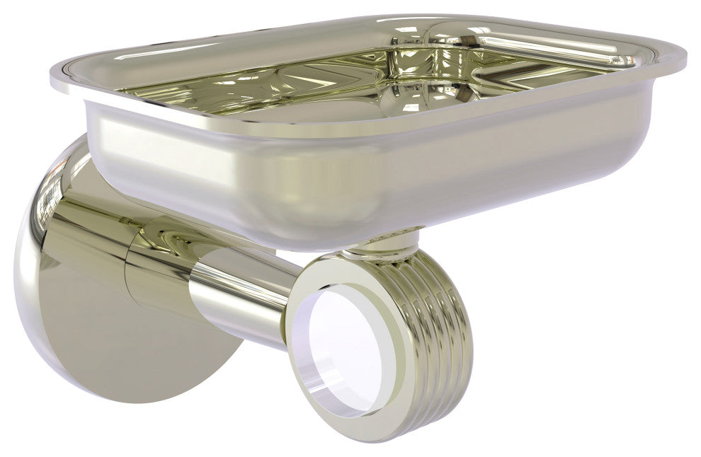 Clearview Wall Mounted Soap Dish Holder with Groovy Accents, Polished Nickel