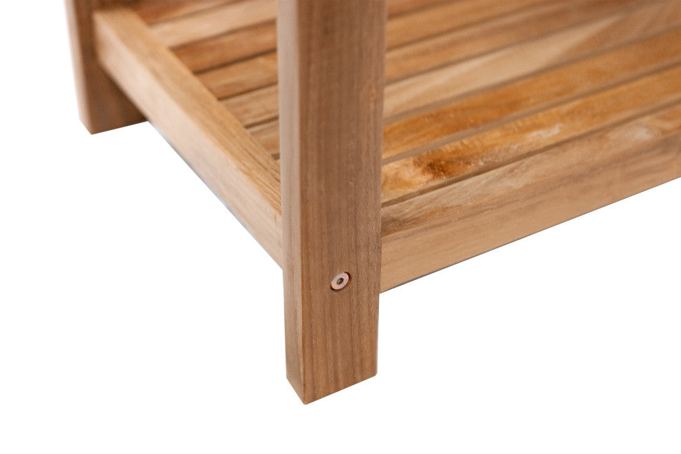 Nordic Style Natural Teak Spa Bench with Shelf, 35"