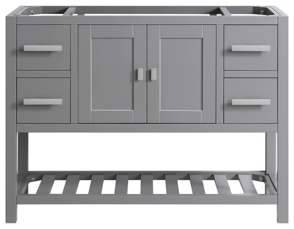 Monaco Bathroom Vanity Base Cabinet Without Top, Gray, 48", Single Sink