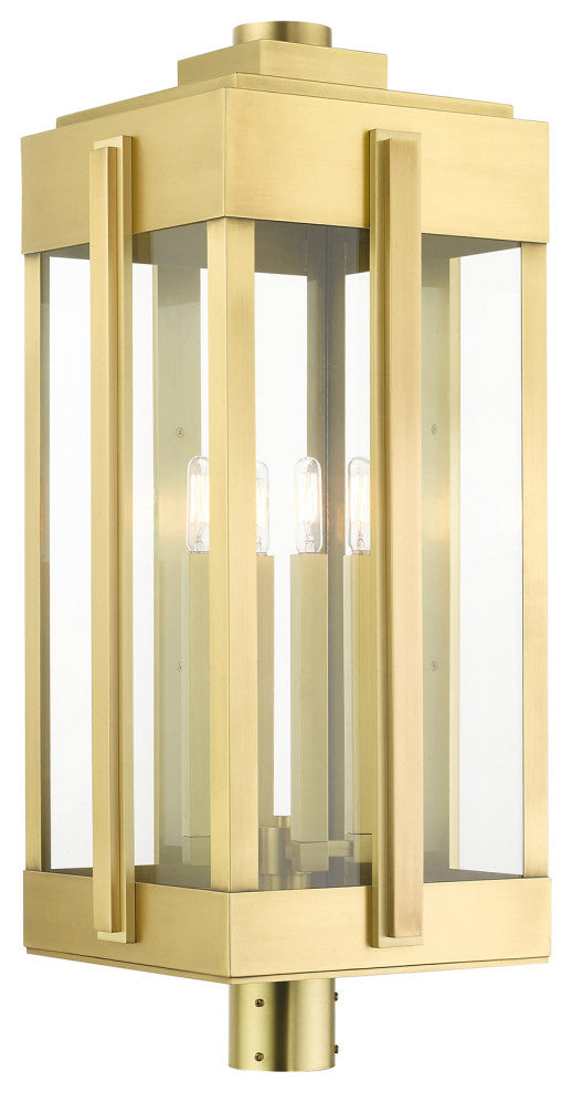 Natural Brass Art Deco, Sophisticated Outdoor Post Top Lantern