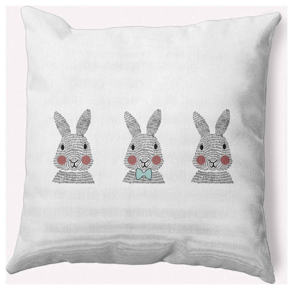 Bunny Triplets Easter Decorative Throw Pillow, Wave Top Blue, 18x18"