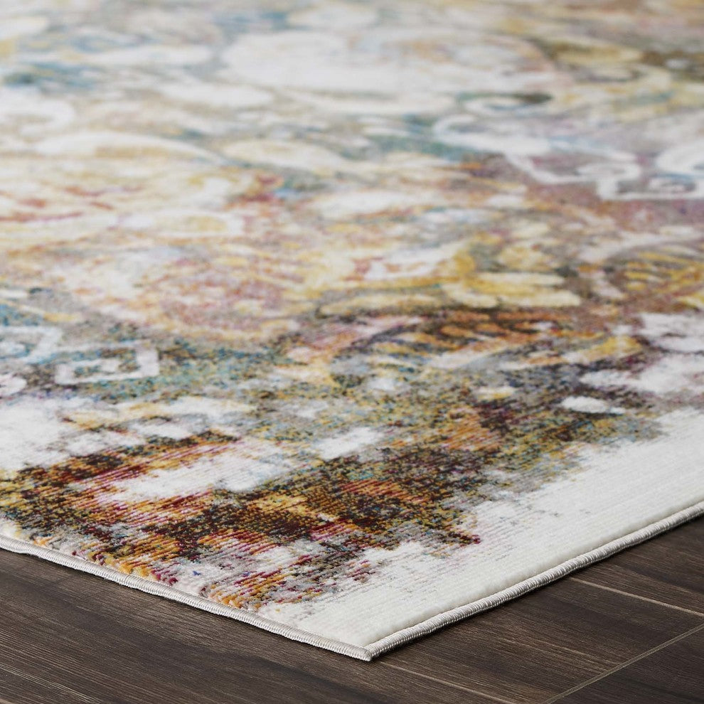 Jayla Transitional Distressed Vintage Floral Moroccan Trellis 5x8 Area Rug