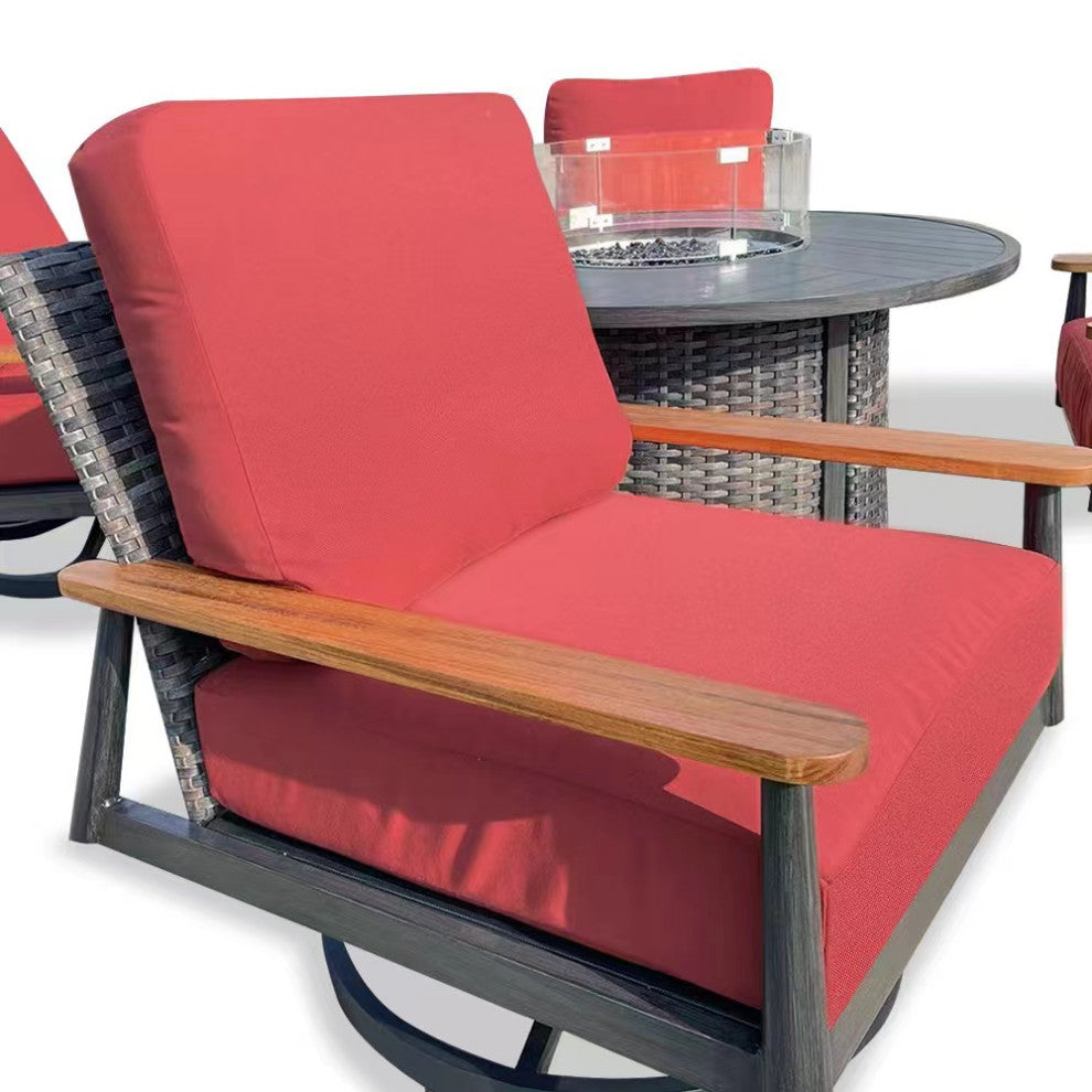 Manbo 5-Piece Aluminum Wicker Outdoor Fire Pit Deep Seating Set with Cushions, Canvas Terracotta Sunbrella