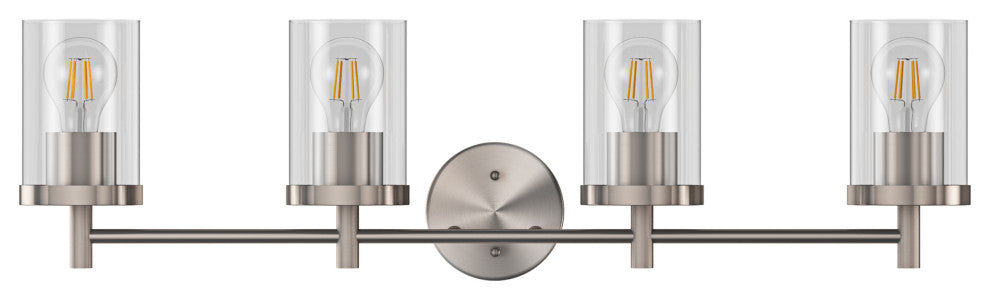 Brushed Nickel 4-Light Bathroom Vanity Lighting Fixture for with Glass Shade