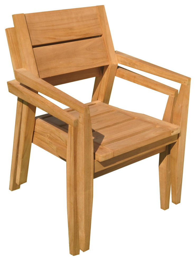 7-Piece Outdoor Teak Dining 122" X-Large Rectangle Table, 6 Celo Stacking Chairs