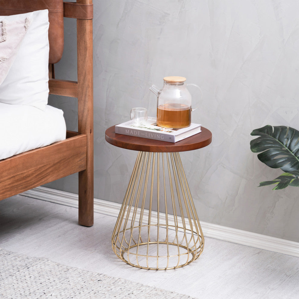 Melody Designer Cage Table, Walnut, Gold