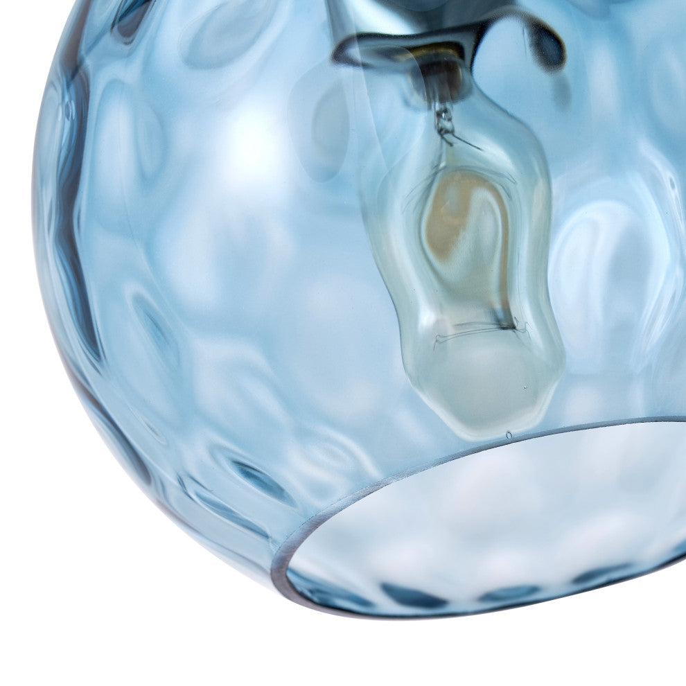 Modern Nickel Kitchen Island Pendant Light with Blue Water Ripple Glass Shade