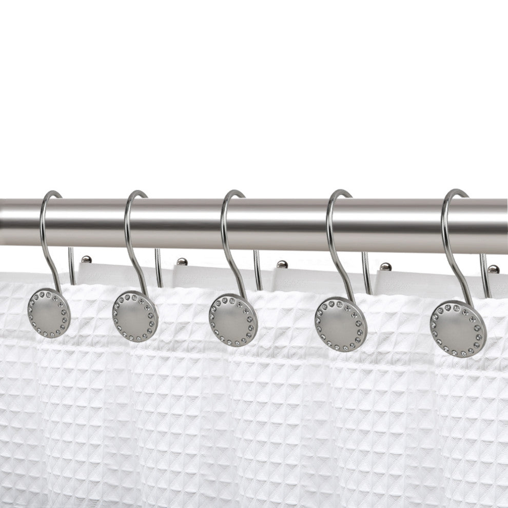 Utopia Alley Shower Hooks - Double Shower Curtain Rings for Bathroom, Set of 12, Brushed Nickel