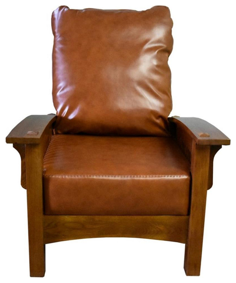 Mission Style Morris Chair With Leather & Quarter Sawn Oak