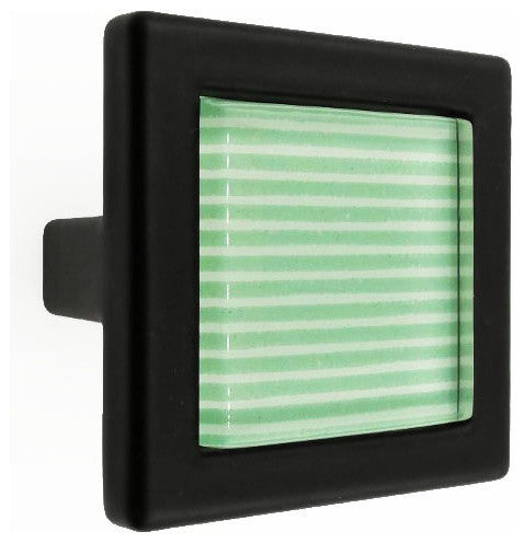 Green Stripes Crystal Glass Black Metal Square Manor Knob