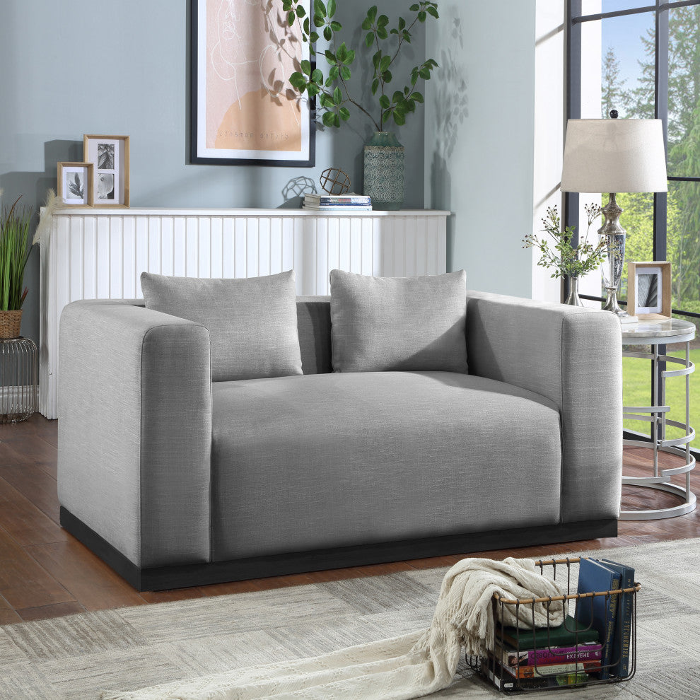 Alfie Linen Textured Fabric Upholstered Loveseat, Grey