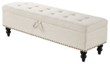 Gewnee 59" Fabric Button-Tufted Storage Ottoman Bench, Beige