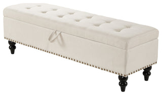 Gewnee 59" Fabric Button-Tufted Storage Ottoman Bench, Beige