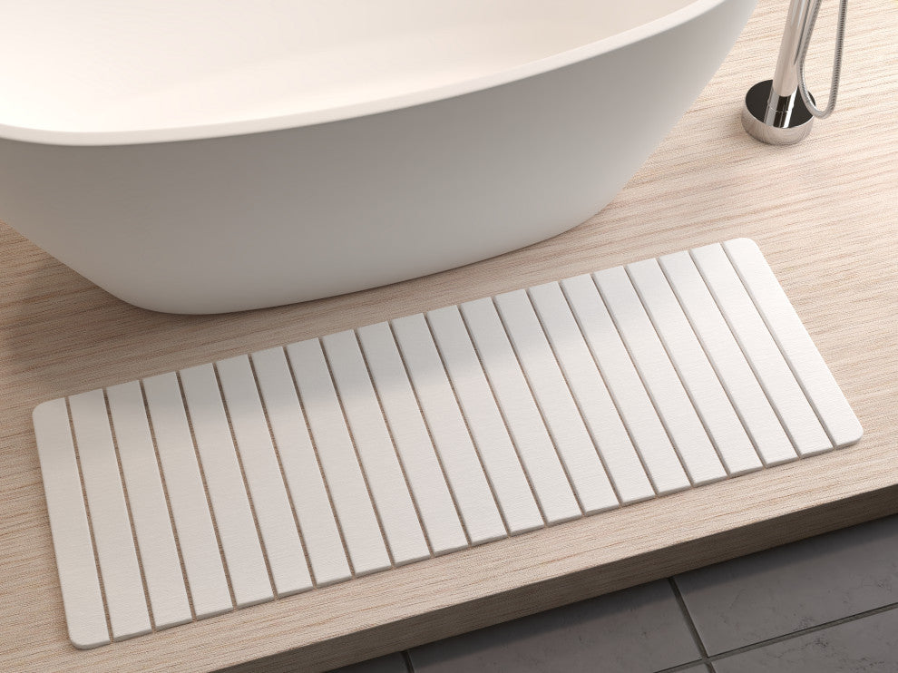 CastelloUSA Diatomite Quick-Dry Stone Bath Mat, 58"x21" , Extra Large, White