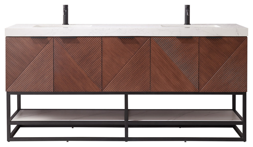 Mahon Bath Vanity, Stone Top, Matte Black Base, 72", Double Vanity, No Mirror