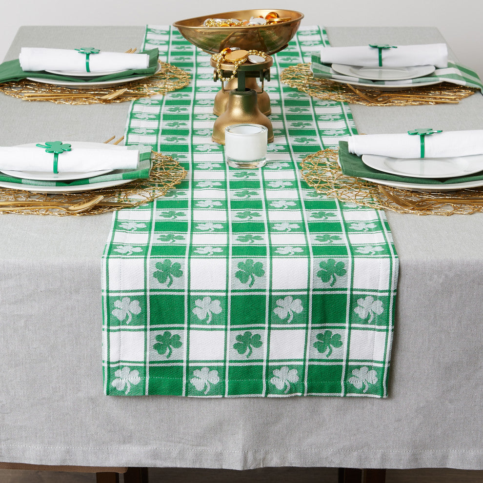 Shamrock Woven Check Table Runner 14x108"