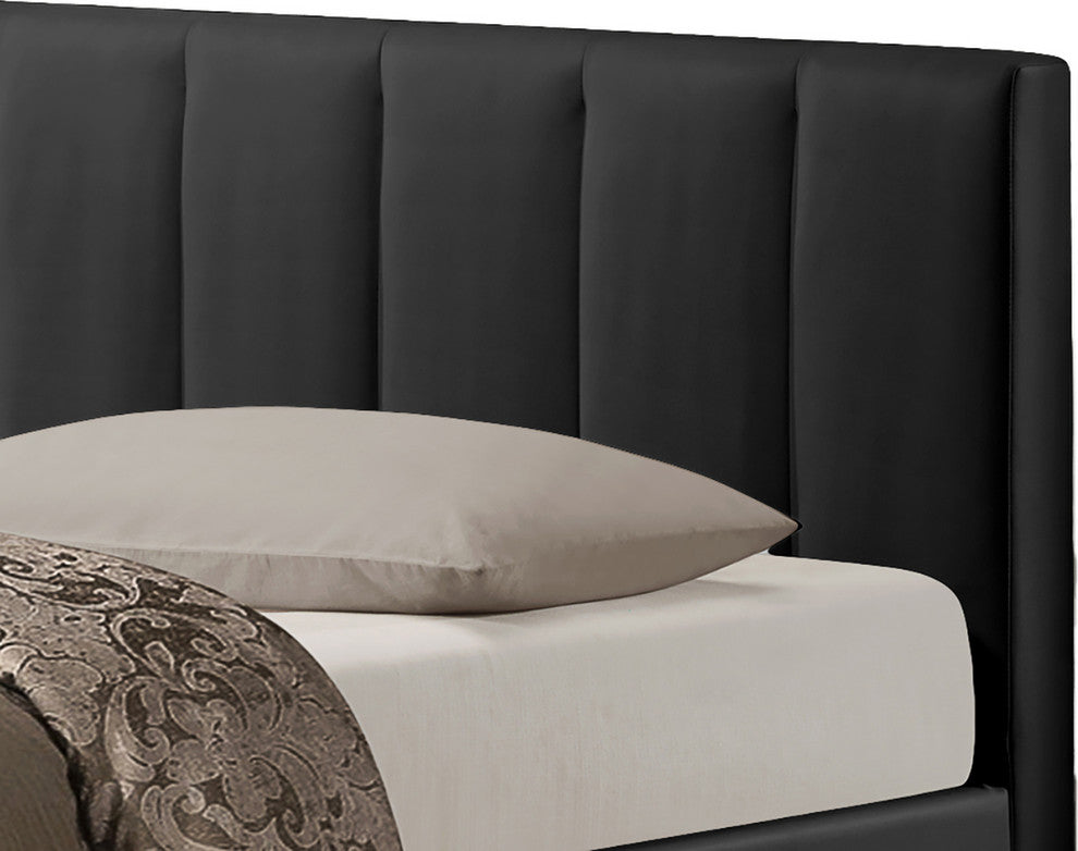 Templemore Black Leather Contemporary Queen-Size Bed