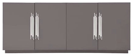 78.7" Modern Lurton Buffet Grey Lacquer Polished Stainless Steel Accent Handles