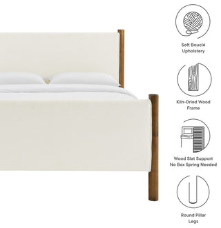 Maven King Size Boucle Upholstered Platform Bed, Feather Walnut