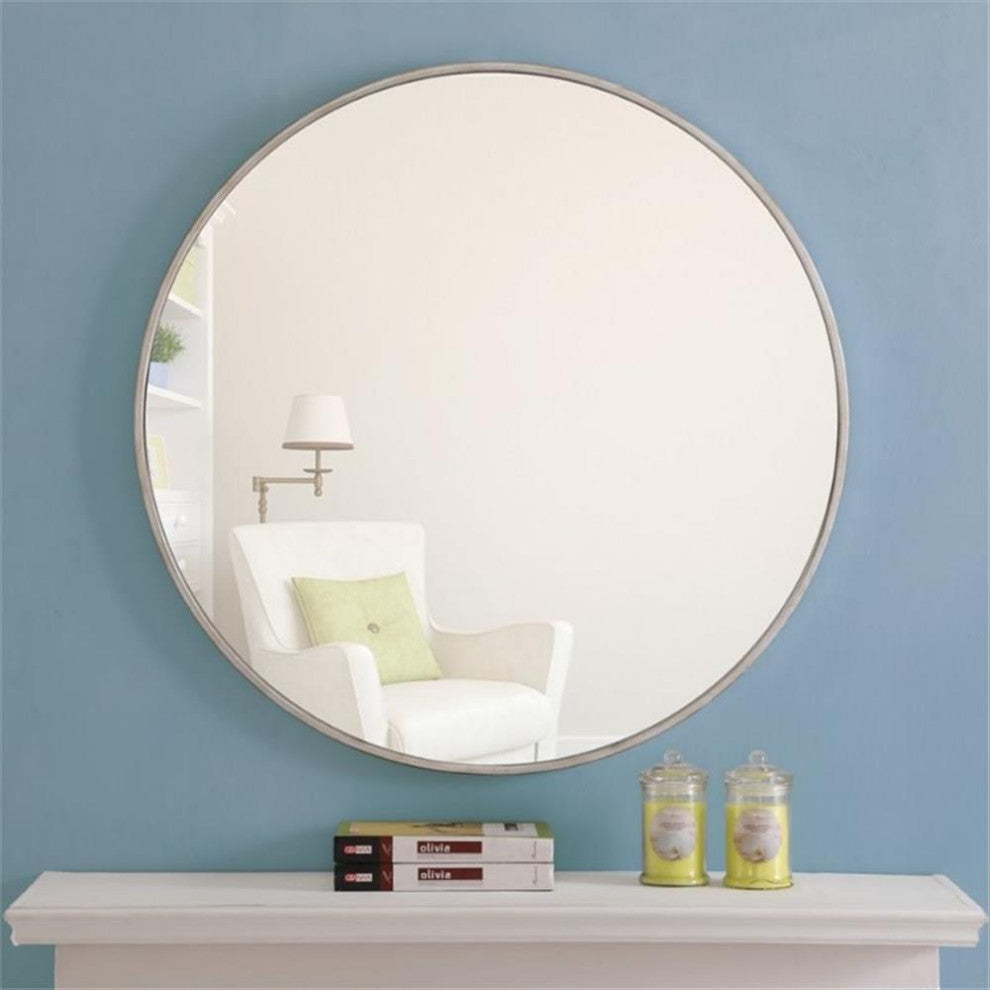 Elegant Decor Eternity 32" Round Metal Frame Mirror in Silver