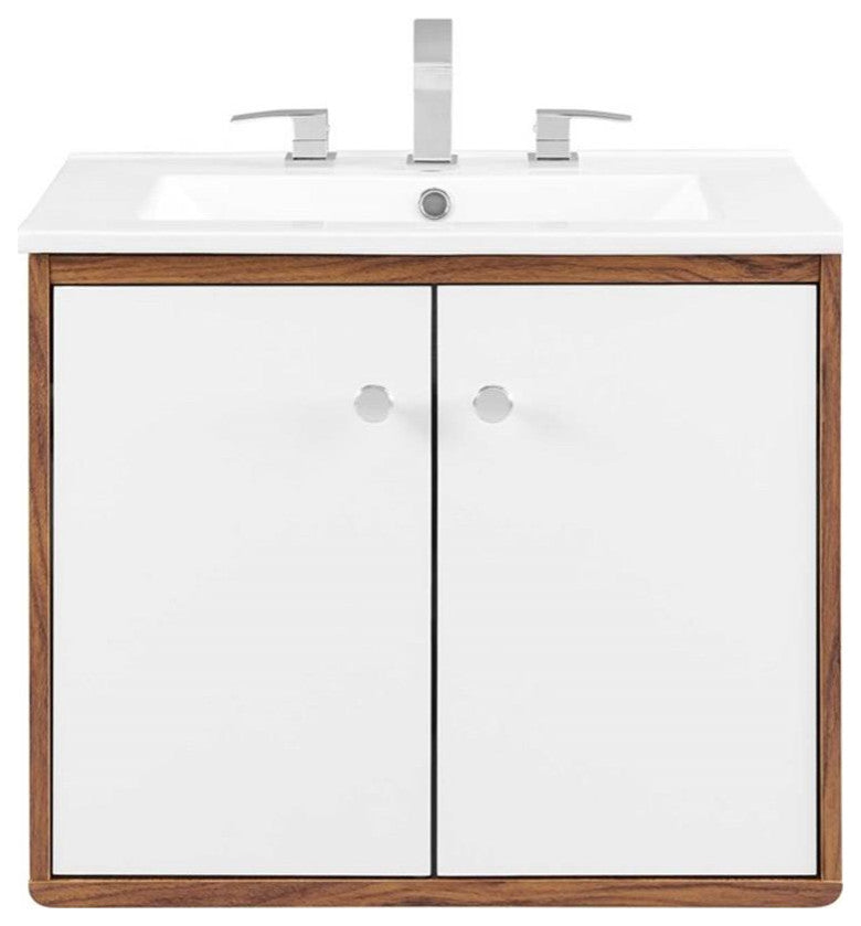 Transmit 24" Wall-Mount Bathroom Vanity-Walnut White