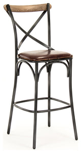 Zain Bar Stool, Black Frame, Antique Black, Brown Leather