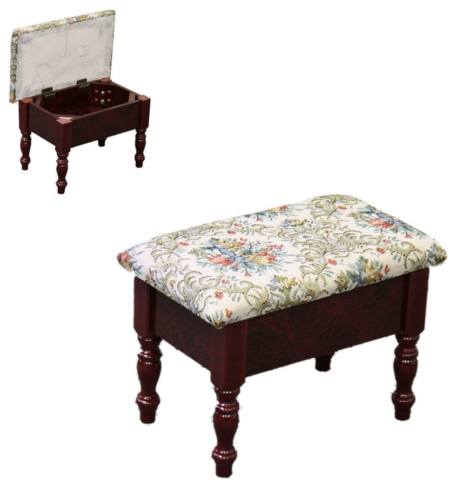 Oak Traditional Tapesty Foot Stool With Storage