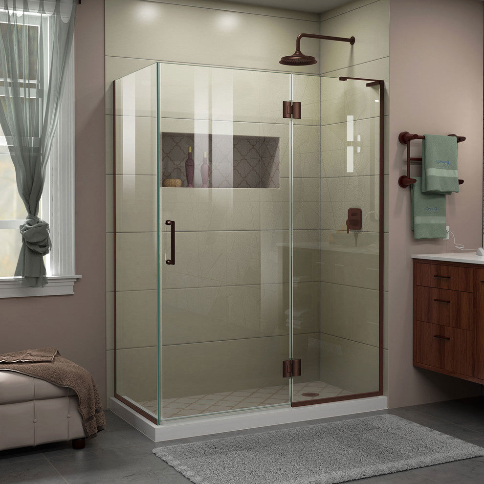 Unidoor-X 47.38"x34"x72" Shower Enclosure, Oil Rubbed Bronze, Right-Wall Bracket