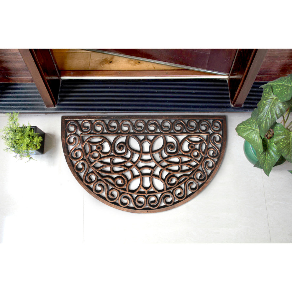 Bronze Moulded Trellis Half-round Rubber Doormat, 18"x30"