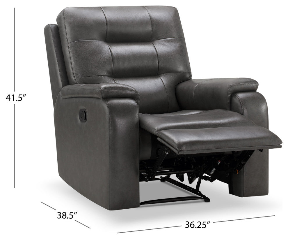 Waylen Top-Grain Leather Manual Recliner, Gray