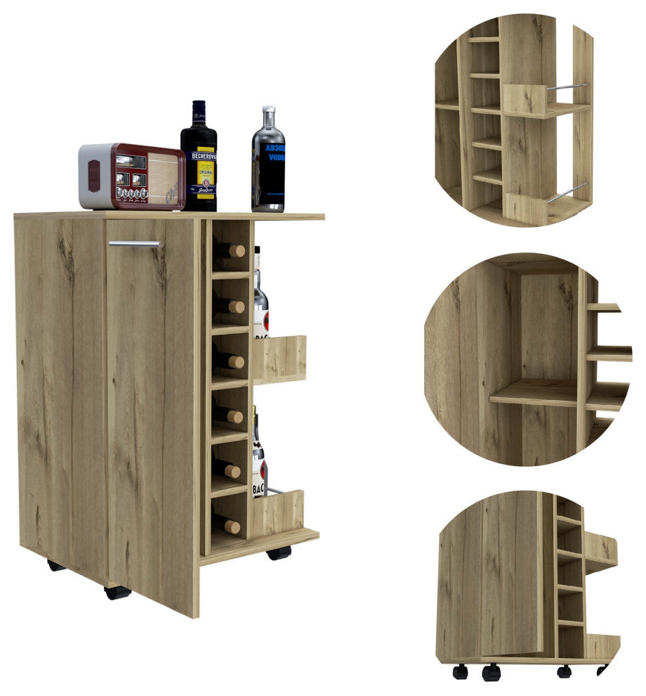 DEPOT E-SHOP Magda Bar Cart with 2 Shelves, Light Oak
