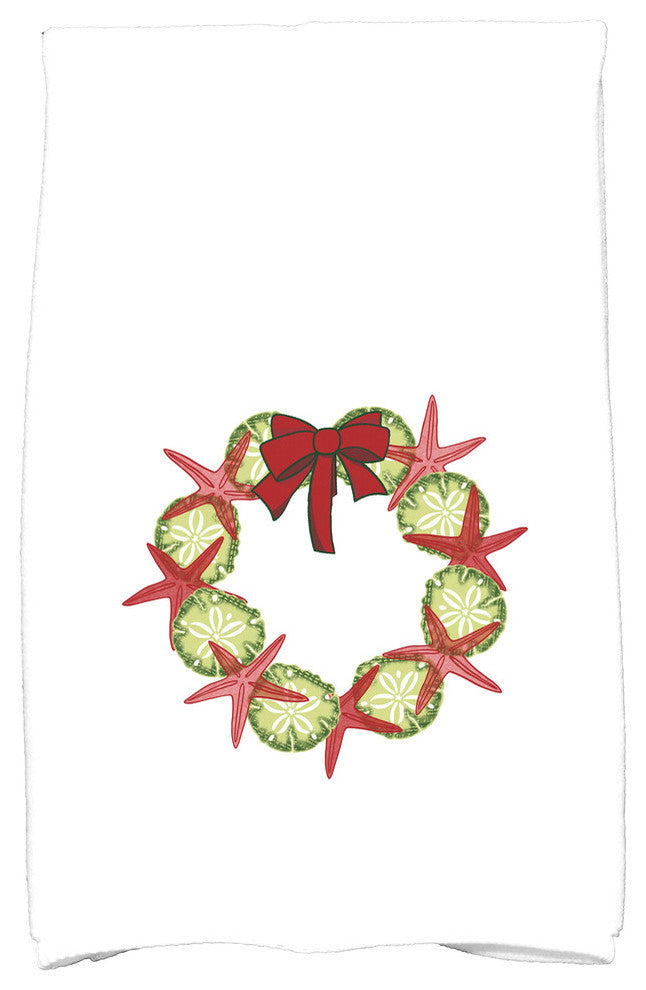 SS Wreath Holiday Geometric Print Kitchen Towel, Red