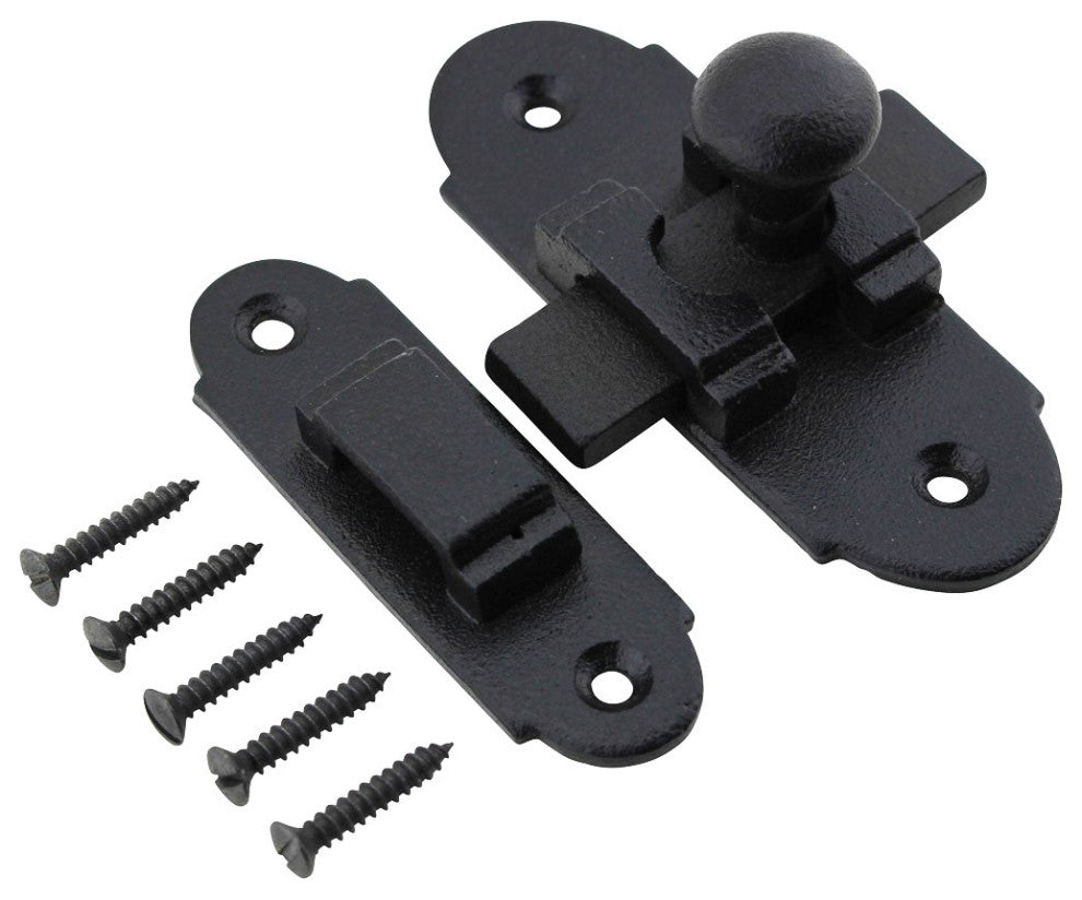 Slide Style Cabinet Latch Black Iron 3 1/4 Inch x 1 1/4 Inch Pack of 3