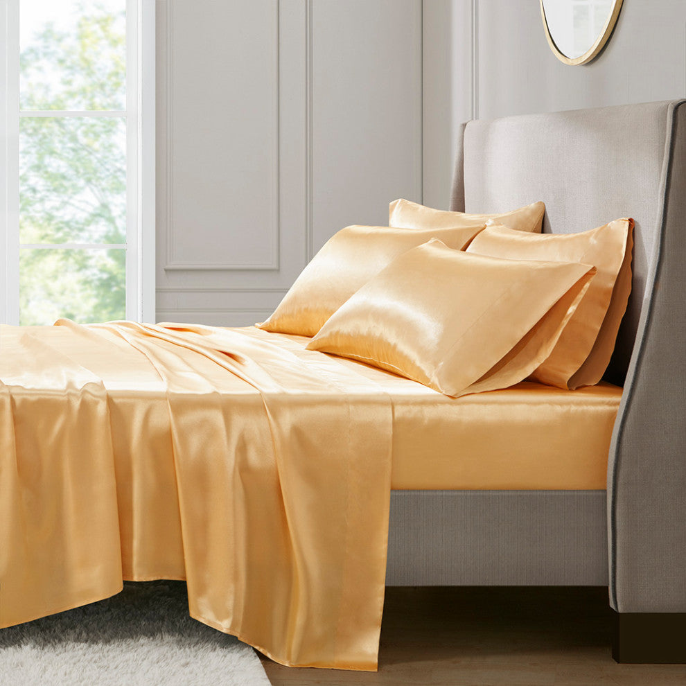 Madison Park Essentials Satin Luxury 6 PC Sheet Set, Gold