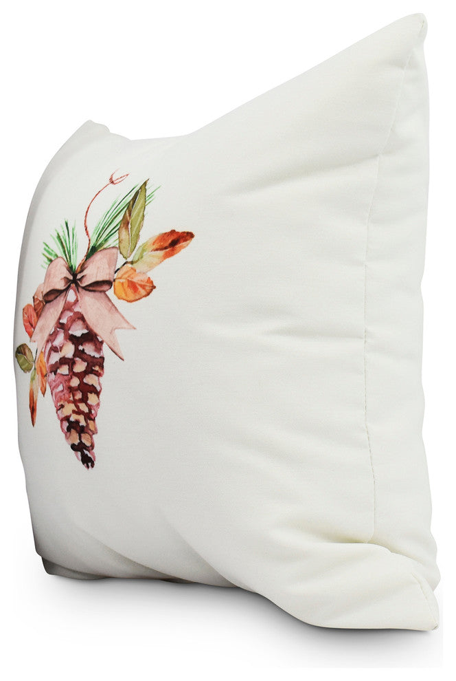 Natural Ornament 16" Off White Holiday Print Decorative Throw Pillow