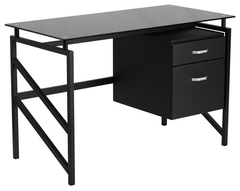 Black Glass Top Office Desk, Flynn, Small