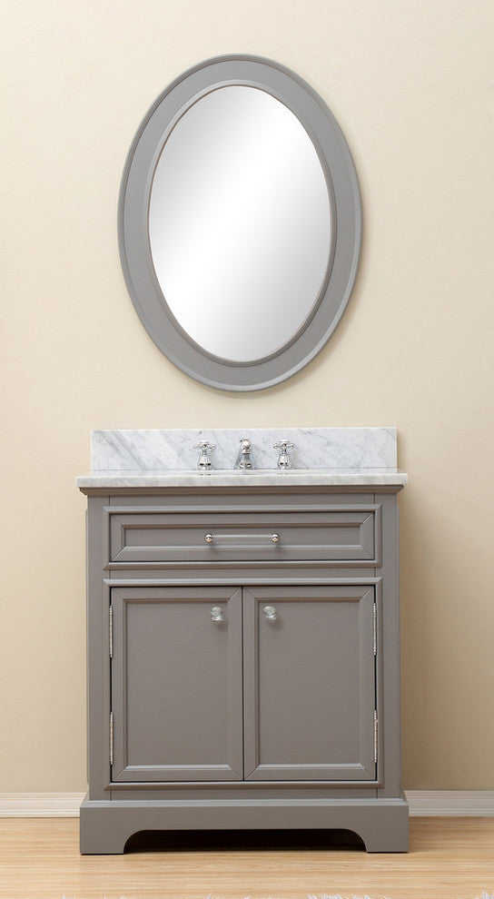 Derby Cashmere Bathroom Vanity, 30" Wide, No Mirror, One Faucet