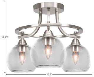 Paramount 3-Light Semi-Flush Light, Brushed Nickel, 5.75" Clear Bubble Glass