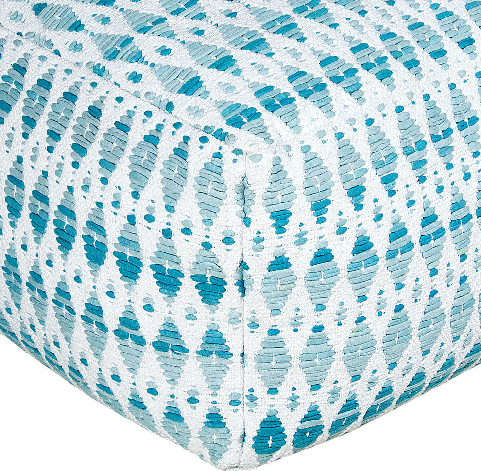 Microfiber Blue and White Pouf Ottoman Diamonte Tye Dye Pattern